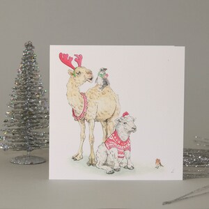 Baa Humbug / / cartolina di Natale disegnata a mano / / cammello festivo e Scrooge pecore / / Natale scontroso / / vestire / / festosa allegria / / Funny