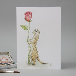Handgezeichnete Karte: Erdmännchen Lovin' // Illustration // süße Valentinstagskarte // außergewöhnlich