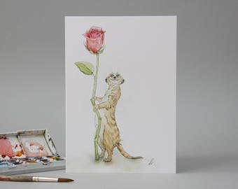 Hand drawn card: Meerkat Lovin' //illustration // cute valentines for her // just to say i love you // unusual