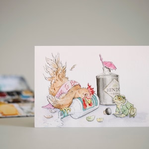 Poule Do // cette mariée à être est d’avoir une balle avec son crapaud oxford et des bouteilles de gin // Hen Party // Carte de voeux