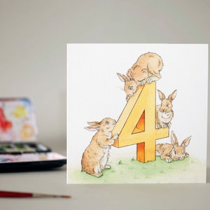 Quattro conigli / biglietto di auguri per quel bambino speciale di quattro anni nella tua vita / quarto biglietto di compleanno / ama i conigli /bunny /