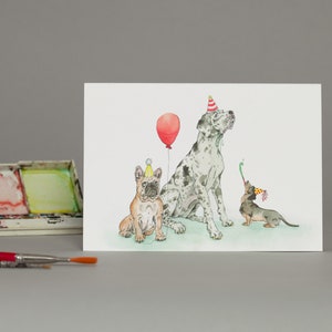 Geburtstags Doggos! Dieses Trio bringt die Party zum Laufen...möglich. Hund Geburtstagskarte. Dalmatiner, Französische Bulldogge und Dachsund