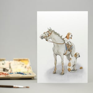 Pferde und Hunde Grußkarte / Hunde / Illustrierte Karten