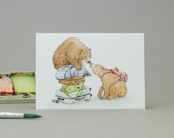 Tarjeta de buen viaje: Osos de acuarela, saludos de viaje