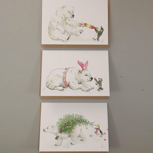 Pack tres Polar Bear y Penguin juegan a las tarjetas de Navidad // linda //dulce //clásica navidad //reuniones imposibles // cracker //rudolf //tree