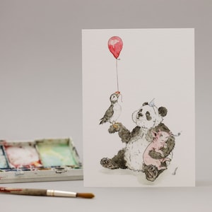 P stapel Animal Birthday Card, een Panda, een Varken en een Papegaaiduiker!