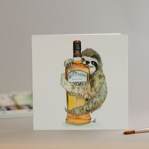 Whiskey Sloth: Carte d’anniversaire dessinée à la main / pour les fêtards / les amateurs de whisky / les amis paresseux