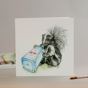 Bêbado como um gambá: Carta desenhada à mão // gin // bombaim // animais festeiros // bestas bêbadas // aquarela