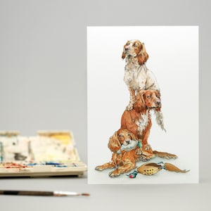 Una tarjeta ilustrada a mano / Una mafia de Spaniels para amantes de los perros Spaniels / perros de caza / perros de caza