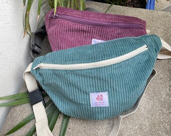 blue corduroy fanny pack