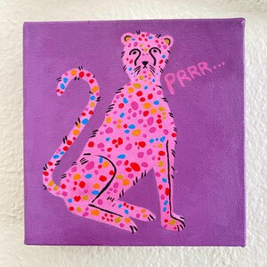 Prrrrr Purple Spotted Leopard 6”x6” Original Acrylic Painting - Unframed