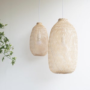 Bamboo Pendant Light Handmade Wooden Lamp Hanging Repurposed Fishing Trap Basket Swag or Canopy Restaurant Lampshade Natural Woven Rustic image 1