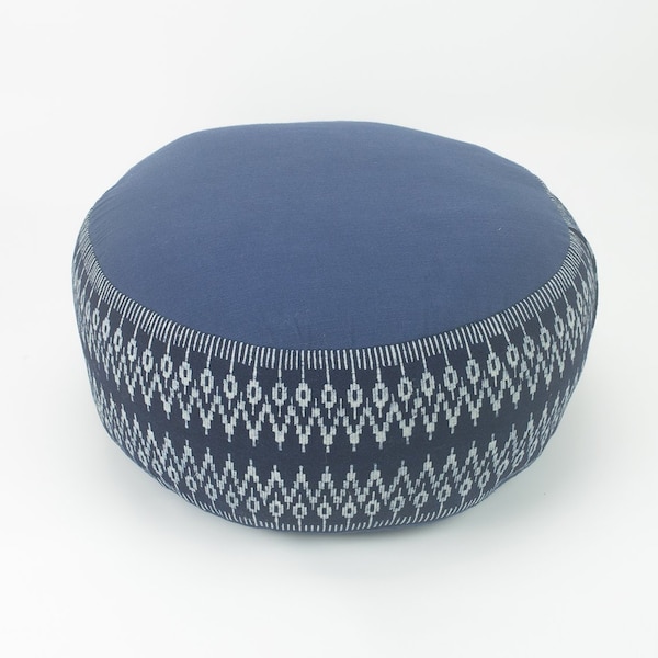 Hill Tribe Indigo & Organic Kapok Filled Zafu, Small Ottoman Pouf / Pouffe | Round Meditation Cushion Floor Pillow Circle Hmong Fabric