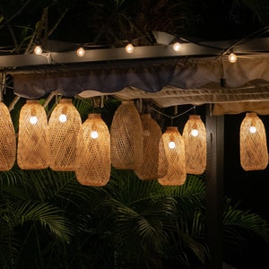 Outdoor Lighting Set Bamboo Pendant String Lights Weatherproof Waterproof Garden Tree Patio Cafe Restaurant Fishing Trap Plug Basket Lamp image 1