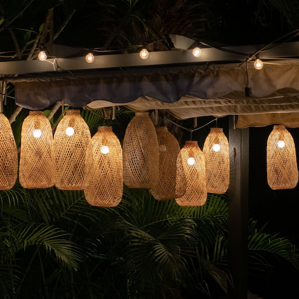 Außenbeleuchtung Set - Bambus Anhänger Lichterketten Wetterfest Wasserdicht Garten Baum Terrasse Cafe Restaurant Angeln Trap Plug Korb Lampe