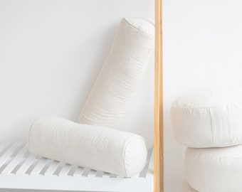 100% Hemp Bolster Cushion / Pillow, Round Yoga Pillow w/ Natural Organic Kapok Filling & Insert - Cream, Off-White, Ivory, Plain