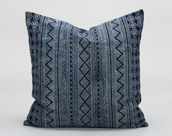 Funda de almohada batik índigo Hmong de 50,8 x 50,8 cm, cojín étnico tribal