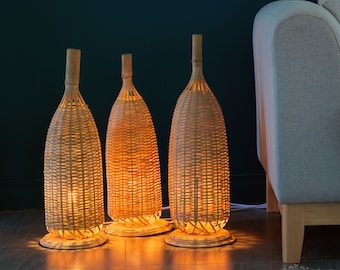 Hoge bamboe vloerlamp – handgeweven Thaise mand staande lantaarn