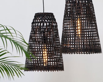 Small Black Bamboo Pendant Light – Handmade Asian Lampshade