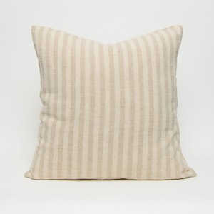 Striped Linen x Cotton Blend Cushion Cover, Natural Pillow, Cream Beige Pillow, Woven Pillow, Linen Fabric,  Linen Cushion / Various Sizes