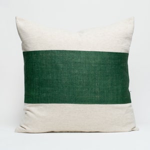 Raw Hill Tribe Hemp Fabric Throw Cushion Pillow 20x20&quot; - Natural Color Hemp Textile Oatmeal Rough Texture Striped Dark Green Line #ID2