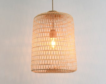 Large Fishing Trap Bamboo Light - Handmade Woven Pendant Lamp / Hanging Repurposed Asian Natural Basket Wood Rope White Restaurant Rustic