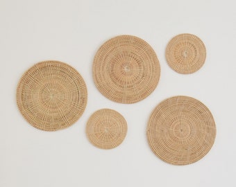 Woven Rattan Wall Decor Set – Round Seagrass Hanging Art