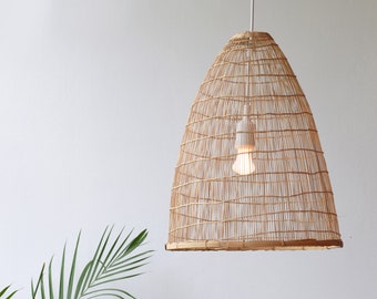 Handmade Bamboo Pendant Lamp / Hanging Repurposed Fishing Trap Basket Wedding Restaurant Wooden Woven Boho Rustic Light Natural Design Asian