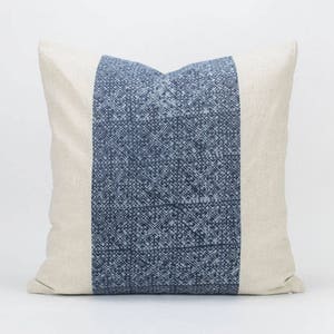 SALE - Hmong Indigo Pillow, Batik Throw Pillow Cushion Cover, Custom Sizes, Hmong Pillow Hill Tribe Pillow, Blue White Beige Oat Ivory Linen