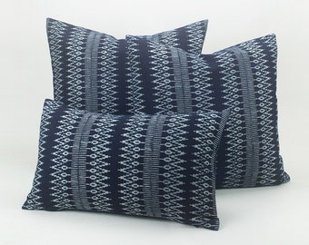 Juego de 3 fundas de almohada batik índigo: cojín hmong tejido a mano, decoración tribal