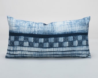 Hill Tribe Indigo Textiles Clothing Pillow cover, Batik Pacific Blue Linen