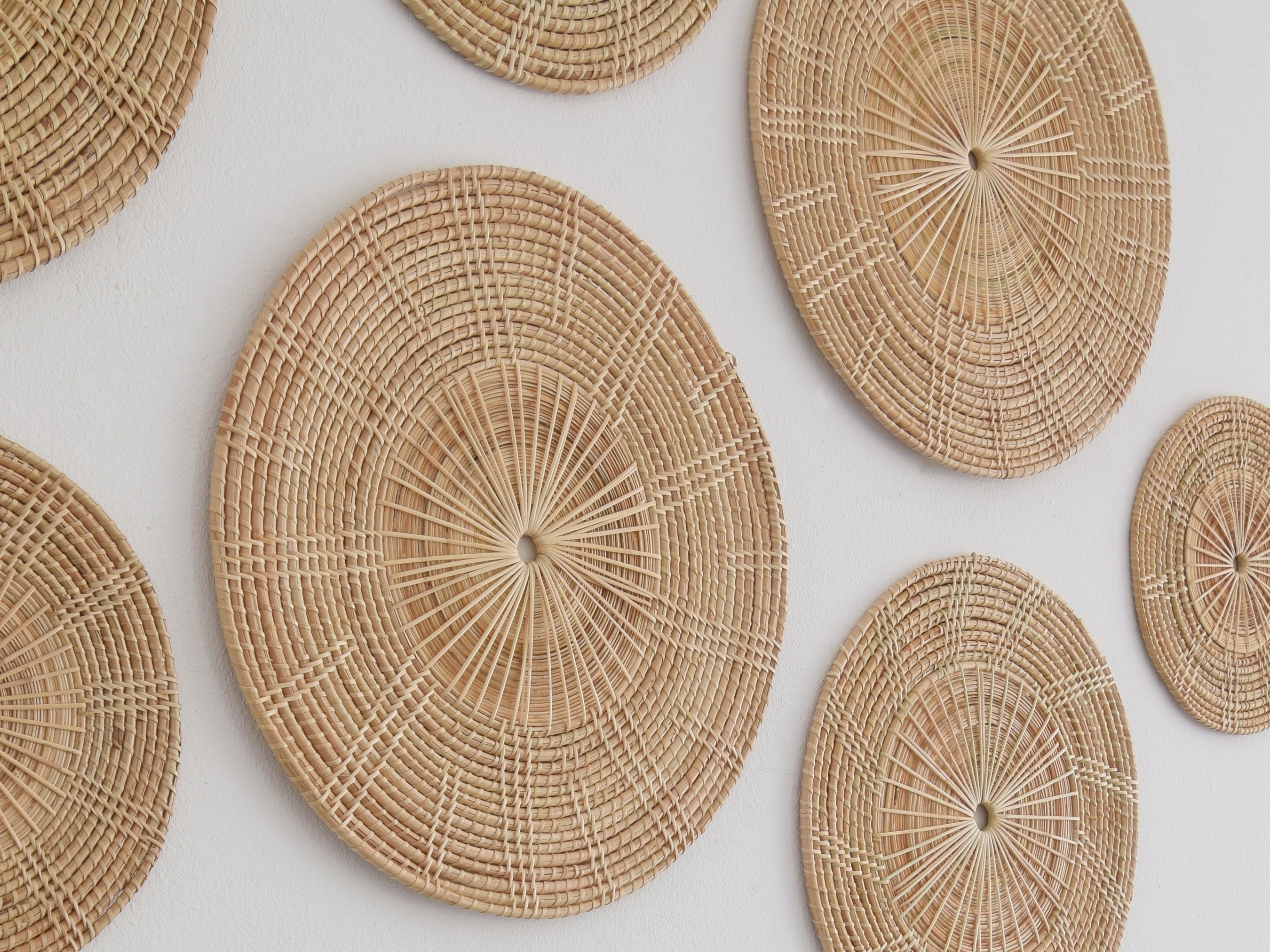 SPRING Set of 7 Woven Rattan Wall Decor Round Plate Etsy