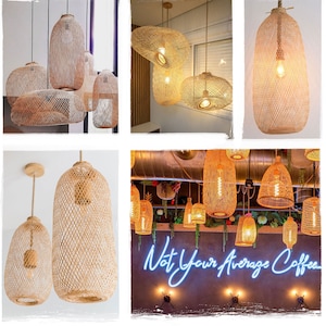 Handwoven Bamboo Rattan Pendant Light, Wicker Shade, Flexible Natural Wood Basket, Rustic Farmhouse Lighting, Canopy Kit or Plug In Swag Kit image 4