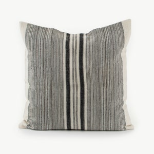 Vintage Hill Tribe Hemp & Cotton Pillow Cushion Cover 22x22&quot; Indigo Black Handwoven Hemp Natural Rustic Style Hmong Pillow Hemp Striped #IDH