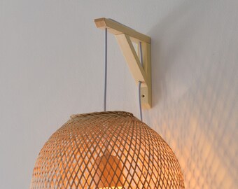Focolux Rattan Plug-in Wall Sconce - Bamboo Round Farmhouse Light, E26 Base, 145cm Cord For Bedroom, Living Room