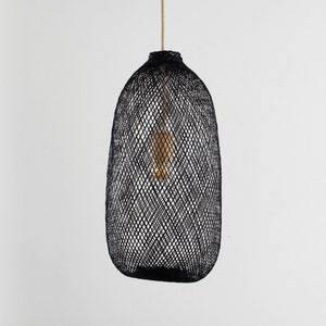 Black Bamboo Pendant Light Natural Woven Fish Trap Basket Hanging Wood Lampshade Basket Shapeable Round Asian Restaurant Wedding Lighting image 6