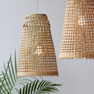 Repurposed Fishing Trap Basket Bamboo Pendant Light Handmade Cone Shaped Wooden Pendant Lamp, Hanging Natural Woven Rustic Asian Lampshade image 3