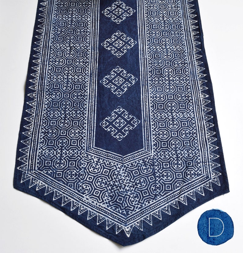 Handwoven Hmong Indigo Batik Table Runner Handwoven Hill Tribe Cotton TableRunner, Traditionally Indigo Plant Dyed Rustic, Ethnic Home image 7