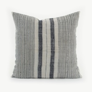 Vintage Hill Tribe Hemp & Cotton Pillow Cushion Cover 20x20&quot; Handwoven Hemp Natural Rustic Style Hmong Pillow Hemp Striped Indigo Black #IDH