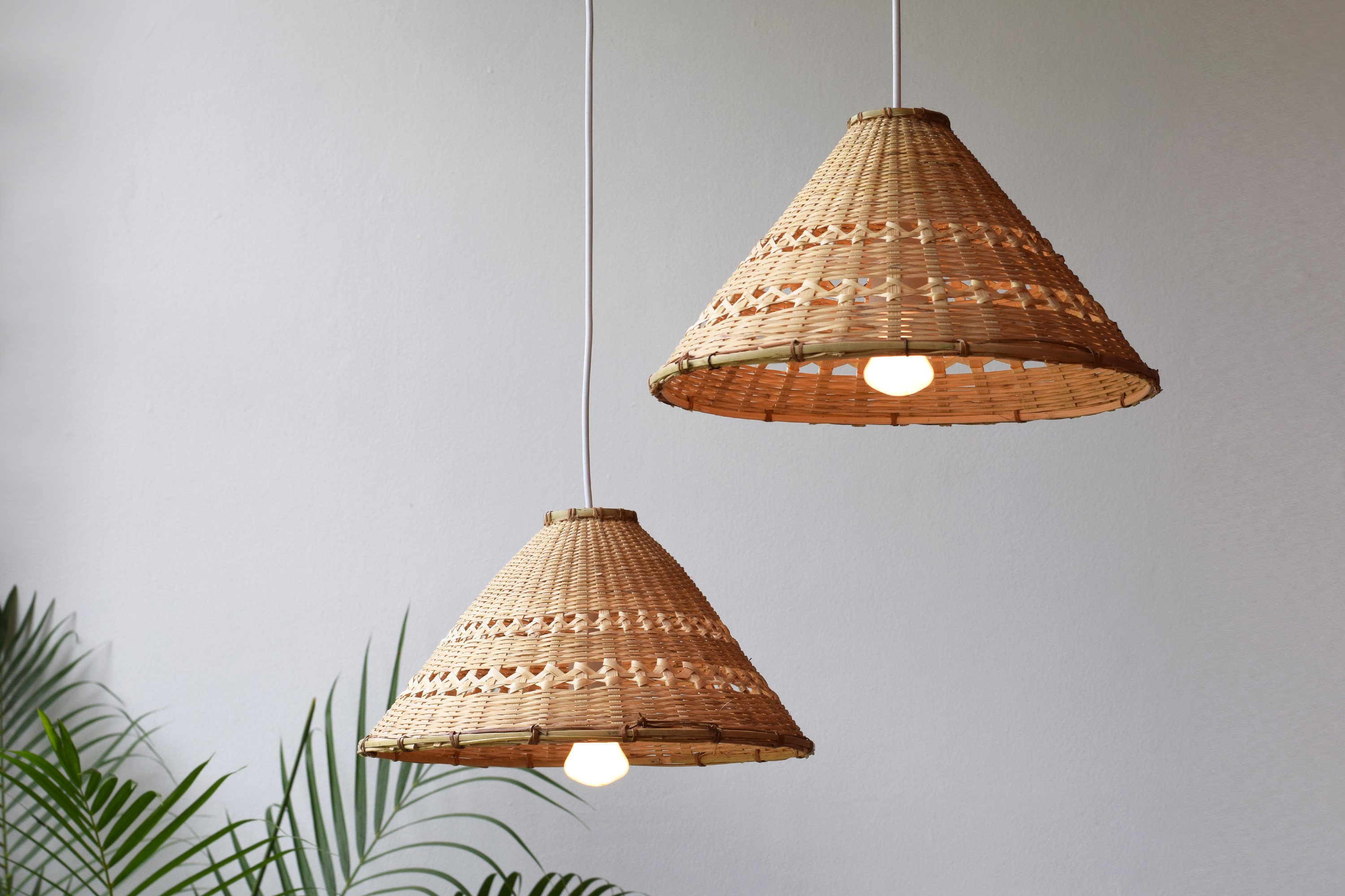 Natural Bamboo Light - Handmade Pendant Lamp / Hanging Cone
