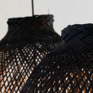 Black Bamboo Pendant Light Natural Woven Fish Trap Basket Hanging Wood Lampshade Basket Shapeable Round Asian Restaurant Wedding Lighting image 4