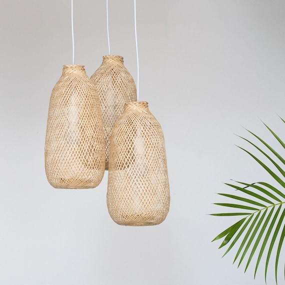 Triple Drop Bambus Anhnger Licht Cluster Baldachin Platte Hardwire gewebt  Angelerei Holzlicht - Etsy.de