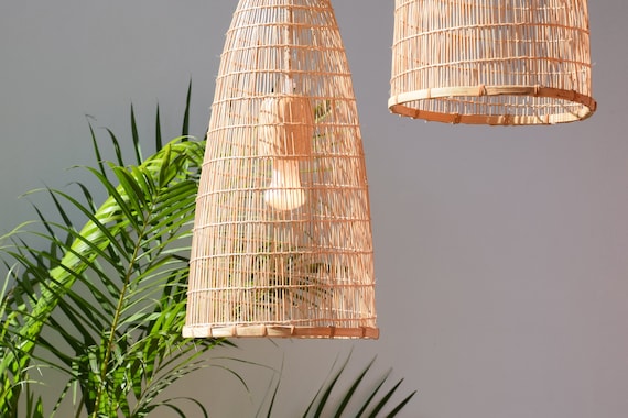 Natural Bamboo Light Handmade Pendant Lamp Hanging Repurposed