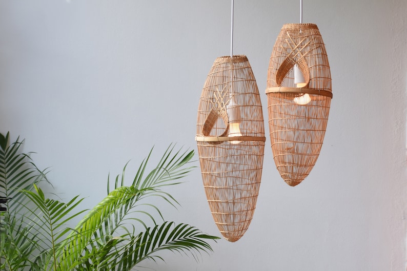 Natural Bamboo Pendant Light Handmade Lamp / Hanging image 3