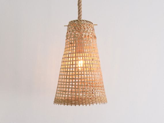 Thick Rope Fishing Trap Bamboo Pendant Lamp / Repurposed Handmade