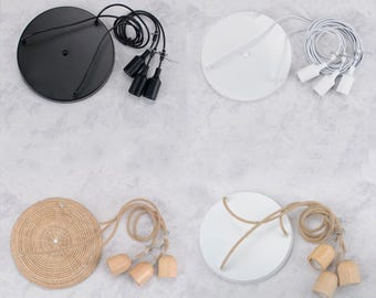 Cluster Pendant Kit Cable Set Rattan Rope White Black Hardwired Ceiling Canopy Light Fixture