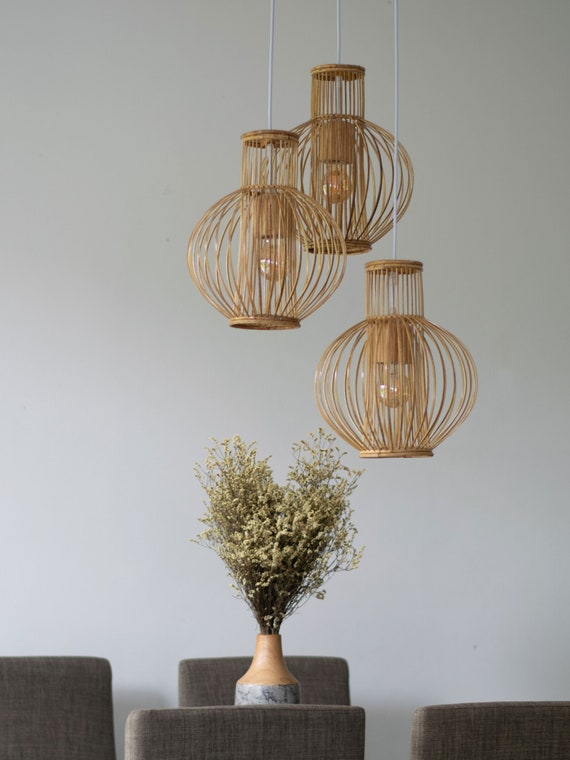 Avondeten rit musicus Bamboe rotan hanglamp handgemaakte houten mand lamp - Etsy België