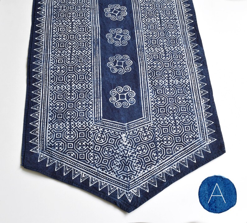 Handwoven Hmong Indigo Batik Table Runner Handwoven Hill Tribe Cotton TableRunner, Traditionally Indigo Plant Dyed Rustic, Ethnic Home image 4