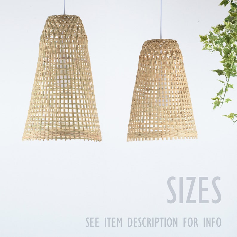 Repurposed Fishing Trap Basket Bamboo Pendant Light Handmade Cone Shaped Wooden Pendant Lamp, Hanging Natural Woven Rustic Asian Lampshade image 9