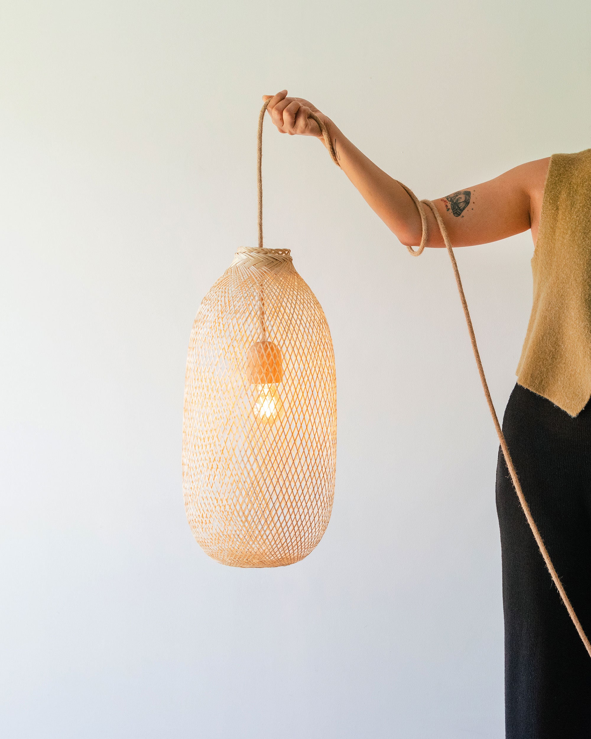 Handwoven Bamboo Rattan Pendant Light, Flexible Wicker Basket 